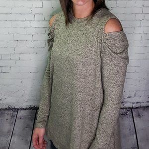 Cold Shoulder Long Sleeve Tunic Top Sweater Taupe